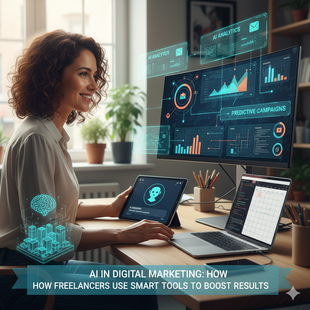 AI in Digital Marketing: How Freelancers Use Smart Tools to Boost Results create a image with it